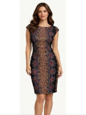 New York & Co Cap Sleeve Floral Sheath Dress Black Multicolor Size 4